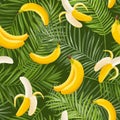 Tropical Seamless Pattern with Banana and Palm Leaves. Summer Floral Exotic Background for Wallpaper, Fabric