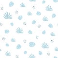 Tropical seamless pattern blue leaves on white background Tropical cute print Summer hawaii exotic graphic design Palm leaves Royalty Free Stock Photo