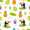 tropical seamless pattern with cartoon cute toucan