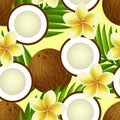 Tropical seamless pattern with coconut, flowers