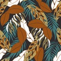 Tropical seamless pattern with colorful and bright plants and leaves. Jungle leaf seamless vector floral pattern background.