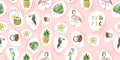 Tropical seamless pattern with cute hand drawn doodle animals Royalty Free Stock Photo