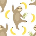 Tropical seamless pattern with dancing sloths
