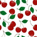 Tropical seamless pattern with doodle red cherry. Hand drawn berries cherry pattern on white background. for fabric, drawing Royalty Free Stock Photo