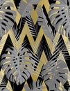 Tropical seamless pattern with exotic palm leaves. Royalty Free Stock Photo