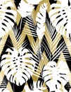 Tropical seamless pattern with exotic palm leaves. Royalty Free Stock Photo