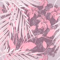 Tropical seamless pattern. Floral tropic vector background. Rose color repeat plants backdrop. Abstract design. Palm leaves, Royalty Free Stock Photo