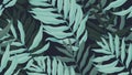 Tropical seamless pattern, green Dypsis lutescens or yellow palm on dark blue background