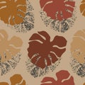 Tropical seamless pattern with grunge monstera leaves silhouette Royalty Free Stock Photo