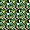 Tropical seamless pattern leaves on black background Royalty Free Stock Photo