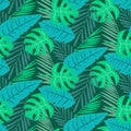 Tropical seamless pattern with palm tree leaves