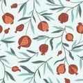 Tropical seamless pattern with pomegranate trees. Fruit background. Vector bright print for fabric or wallpaper.