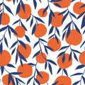 Tropical seamless pattern with red oranges. Fruit background. Vector bright print for fabric or wallpaper.