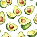 Tropical seamless pattern with watercolor avocado Royalty Free Stock Photo