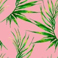 Tropical seamless pattern. Watercolor curved palm