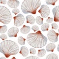 Tropical seamless pattern with white seashells. Hand drawn watercolor illustration
