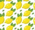 Tropical seamless pattern with yellow lemons. Fruit repeated background. Vector bright print for fabric or wallpaper. Royalty Free Stock Photo