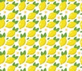 Tropical seamless pattern with yellow lemons. Fruit repeated background. Vector bright print for fabric or wallpaper. Royalty Free Stock Photo