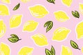 Tropical seamless pattern with yellow lemons. Fruit repeated background. Vector bright print for fabric or wallpaper. Royalty Free Stock Photo