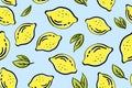 Tropical seamless pattern with yellow lemons. Fruit repeated background. Vector bright print for fabric or wallpaper. Royalty Free Stock Photo