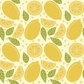 Tropical seamless pattern with yellow lemons. Fruit repeated background. Vector bright print for fabric or wallpaper. Royalty Free Stock Photo