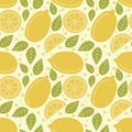 Tropical seamless pattern with yellow lemons. Fruit repeated background. Vector bright print for fabric or wallpaper. Royalty Free Stock Photo