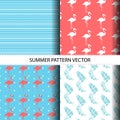 Tropical Seamless Vector Floral Summer Pattern with Flamingo Bird and Palm Leave