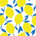 Tropical seamless vector pattern with yellow lemons, fruit background, lemon branches Royalty Free Stock Photo