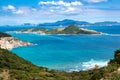 Tropical Seascape with Aerial View of Cam Ranh Bay, Islands, Mountains and Clouds in The Blue Sky
