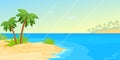 Tropical seascape beach with sea, sand in cartoon style. Horizontal banner, summer vacation exotic coast. Calm, relaxing Royalty Free Stock Photo