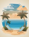 tropical seascape with sand beach sea waves sky and clouds vector illustration