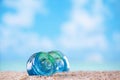 Tropical seashell sea shell on sand with ocean Royalty Free Stock Photo