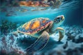 Tropical Serenity: A Sea Turtle in Paradise. Generative Ai