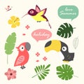 Tropical set with birds Royalty Free Stock Photo