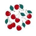 Tropical set doodle red cherry. Hand drawn berries cherry isolated on white background. for fabric, drawing labels, print, Royalty Free Stock Photo