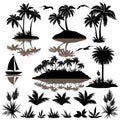 Tropical set with palms silhouettes