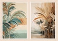 tropical simple, abstract, textured, shaded, palm leaves with touches of Faded colors , oil painting