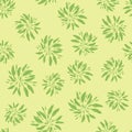 Tropical simple leaves silhouettes seamless random pattern. Light yellow background. Cartoon foliage print Royalty Free Stock Photo