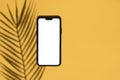 Tropical smartphone template. Blank smartphone with exotic palmtree shadow