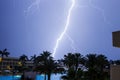 Tropical storm with lightning in hotel resort