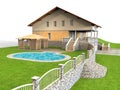 Tropical style house with a pool Royalty Free Stock Photo