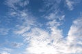 Tropical summer blue sky fluffy white cloud summertime on light sunny day cloudscape. Clear bright blue skyline spring sunlight Royalty Free Stock Photo