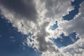 Tropical summer blue sky fluffy white cloud summertime on light sunny day cloudscape. Clear bright blue skyline spring sunlight Royalty Free Stock Photo