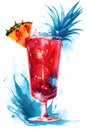 Tropical summer cocktail with fruit and ice, Generative AI 2 Royalty Free Stock Photo