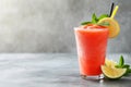 Tropical summer cocktail. Glass of watermelon slush. Red fruit cocktail or smoothies. watermelon smoothies. Red Slushie. Sweet Royalty Free Stock Photo