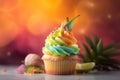 Tropical summer cupcake with colorful frosting. Generative AI