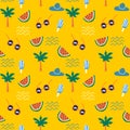 Tropical summer doodle drawing colorful pattern.