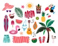 Tropical summer elements, hand drawn collection Royalty Free Stock Photo
