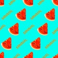 Tropical summer print for t-shirt, apparel, textile or wrapping. Watermelon photo Pattern. Seamless and repeatable Royalty Free Stock Photo