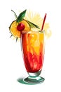 Tropical summer refreshing cocktail with fruit, Generative AI 1 Royalty Free Stock Photo